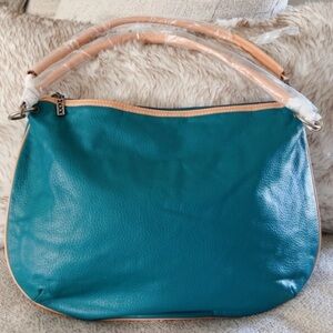 Genuine Leather Teal Hobo Style Shoulder Bag
